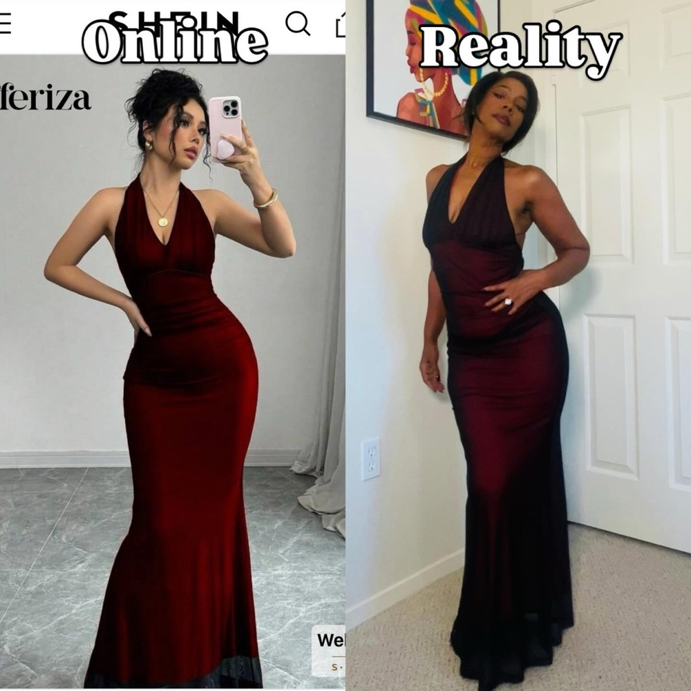SHEIN Deep Red Halter Maxi Dress